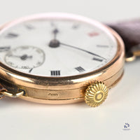 Anonymous Dial Officers Trench Watch 9k Gold Case Signed ’AK’ c.1915 Vintage Watch Specialist