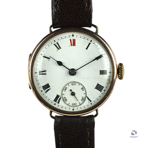 Anonymous Dial Officers Trench Watch 9k Gold Case Signed ’AK’ c.1915 Vintage Watch Specialist