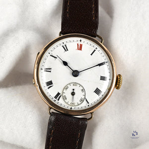 Anonymous Dial Officers Trench Watch 9k Gold Case Signed ’AK’ c.1915 Vintage Watch Specialist