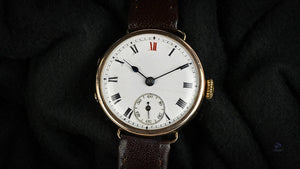 Anonymous Dial Officers Trench Watch 9k Gold Case Signed ’AK’ c.1915 Vintage Watch Specialist