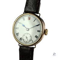 Anonymous Dial Officers Trench Watch 9k Gold Case Signed ’AK’ c.1915 Vintage Watch Specialist