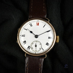 Anonymous Dial Officers Trench Watch 9k Gold Case Signed ’AK’ c.1915 Vintage Watch Specialist