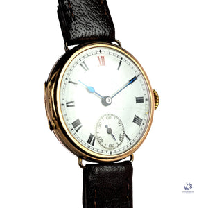 Anonymous Dial Officers Trench Watch 9k Gold Case Signed ’AK’ c.1915 Vintage Watch Specialist