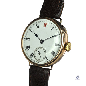 Anonymous Dial Officers Trench Watch 9k Gold Case Signed ’AK’ c.1915 Vintage Watch Specialist