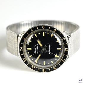 Bulova Accutron Astronaut with Black 24 hr Bezel Mint Condition Box Papers and Original Purchase Receipt 1983 Vintage Watch Specialist