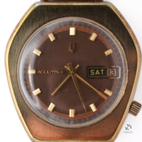 Bulova Accutron - Day/Date - Chocolate Dial - Gold Plated - Tonneau Shape - Vintage Watch Specialist