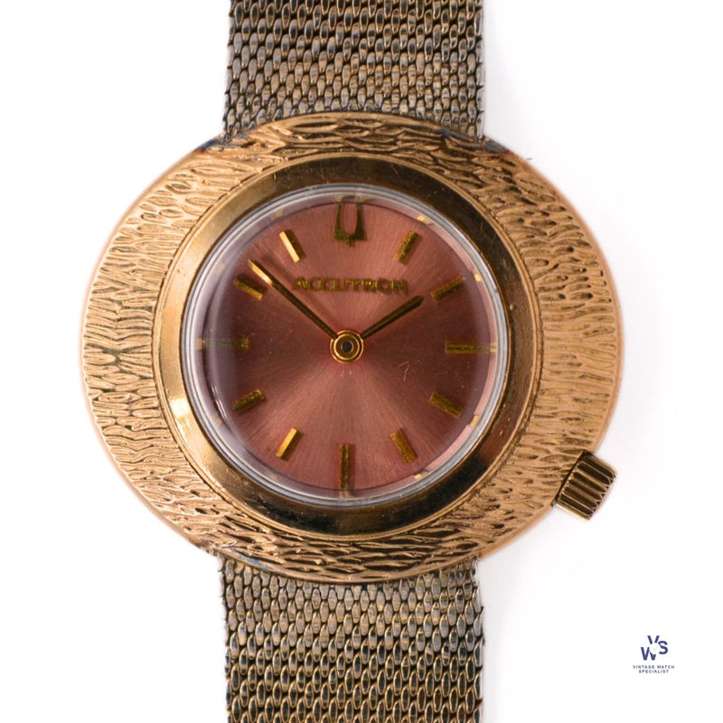 Bulova Accutron Ladies 10K Gold Filled Pink Dial c.1970 Vintage Watch Specialist