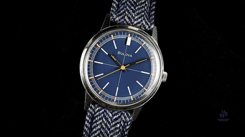 Bulova - Sport Timer Watch - Model Ref: 971 - Beautiful Blue Crosshair Dial - c.1969 - Vintage Watch Specialist