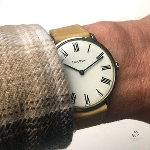Bulova Vintage Dress Watch - White Roman Dial - c.1969 - Vintage Watch Specialist