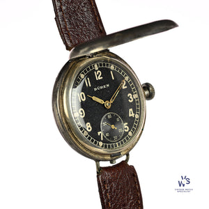 Buren WW1 Military Wristlet (Trench Watch) in a Silver Rolex Marked Case - Hallmarked 1916 - Vintage Watch Specialist