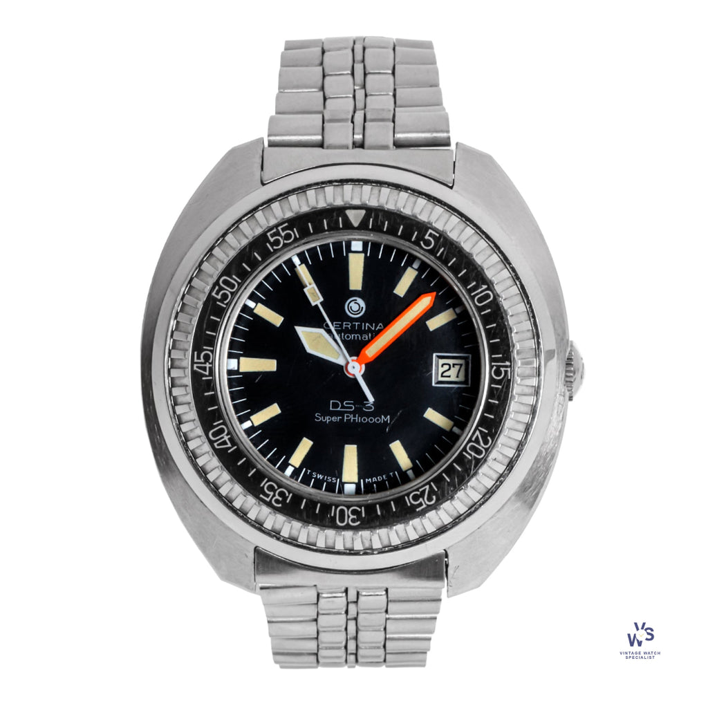 Certina Automatic DS-3 - Black Dial - Well Preserved - Papers - c.1970s - Vintage Watch Specialist