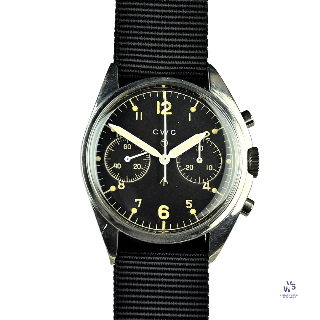 CWC FAB FOUR Two Register Chronograph Military Issued Valjoux Vintage Watch Specialist