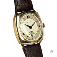 Cyma Cushion Case Breguet Dial Watch - Dennison 9k Gold Case - c.1940s - Vintage Watch Specialist