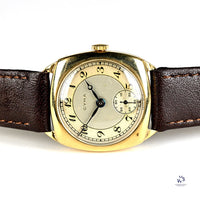 Cyma Cushion Case Breguet Dial Watch - Dennison 9k Gold Case - c.1940s - Vintage Watch Specialist