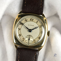 Cyma Cushion Case Breguet Dial Watch - Dennison 9k Gold Case - c.1940s - Vintage Watch Specialist
