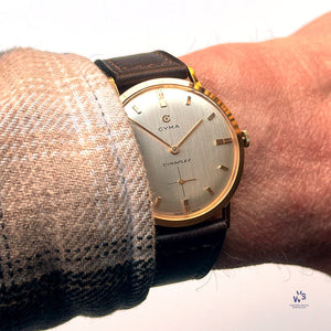 Cyma Cymaflex 18k Gold Dress Watch - New Old Stock - Vintage Watch Specialist