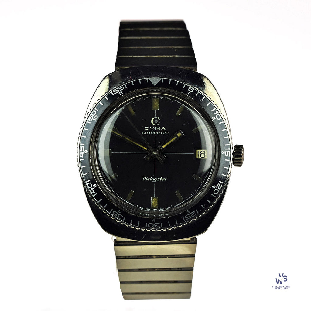 Cyma - Divingstar - AutoRotor Date - Cross Hair Dial - c.1960s - Vintage Watch Specialist