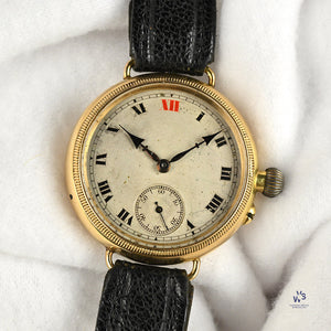 Electa Oversized Borgel Cased Trench Watch in 18k Gold c.1920s Vintage Watch Specialist