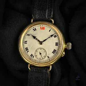 Electa Oversized Borgel Cased Trench Watch in 18k Gold c.1920s Vintage Watch Specialist
