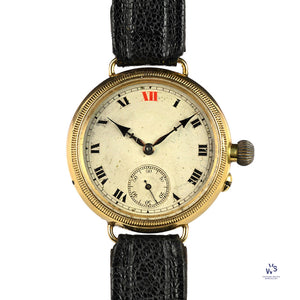 Electa Oversized Borgel Cased Trench Watch in 18k Gold c.1920s Vintage Watch Specialist