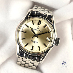 Eterna-Matic - Kontiki 20 - Silver Sunburst Dial with Date - c.1967 - On a Dual Signed Gay Freres Bracelet - Vintage Watch Specialist