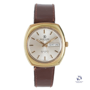 Favre-Leuba Duomatic H.P.S. Automatic Calendar - Gold Plated Cushion Case c.1975 Vintage Watch Specialist
