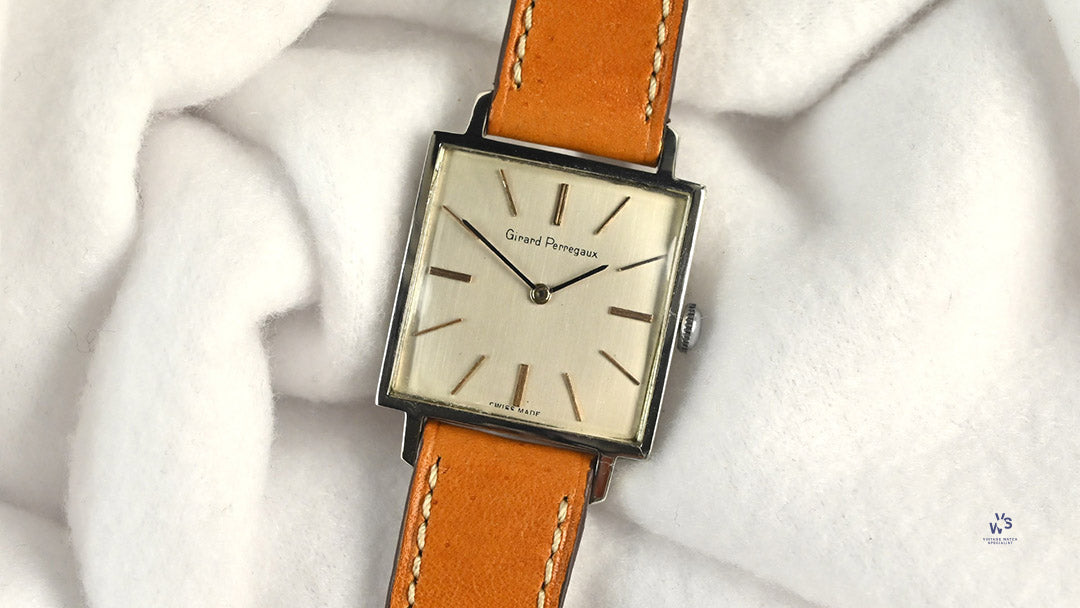 Girard Perregaux Square Case Watch in Steel Gilt Dial Markers
