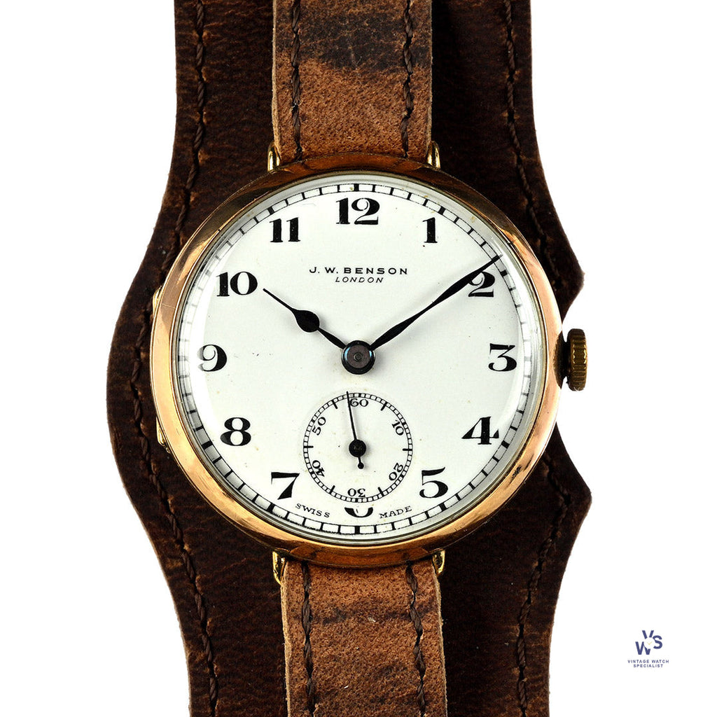 J.W Benson 9K Gold WW1 Trench Watch Breguet Style Dial c.1915 Vintage Watch Specialist