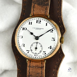 J.W Benson 9K Gold WW1 Trench Watch Breguet Style Dial c.1915 Vintage Watch Specialist