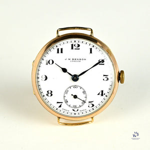 J.W Benson 9K Gold WW1 Trench Watch Breguet Style Dial c.1915 Vintage Watch Specialist