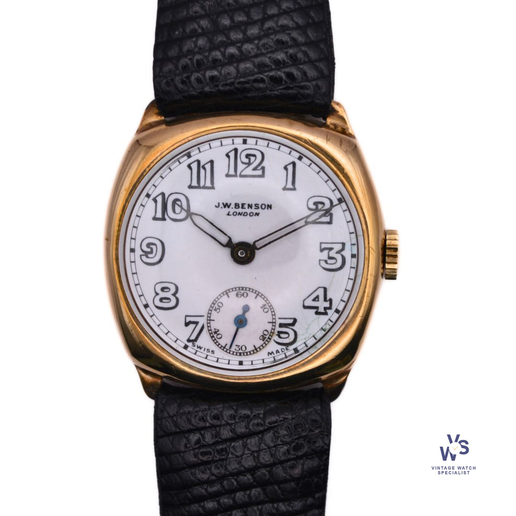 J.W. Benson - Sub Seconds - 9K Gold Dennison Case - Trench Style Wristwatch - Vintage Watch Specialist