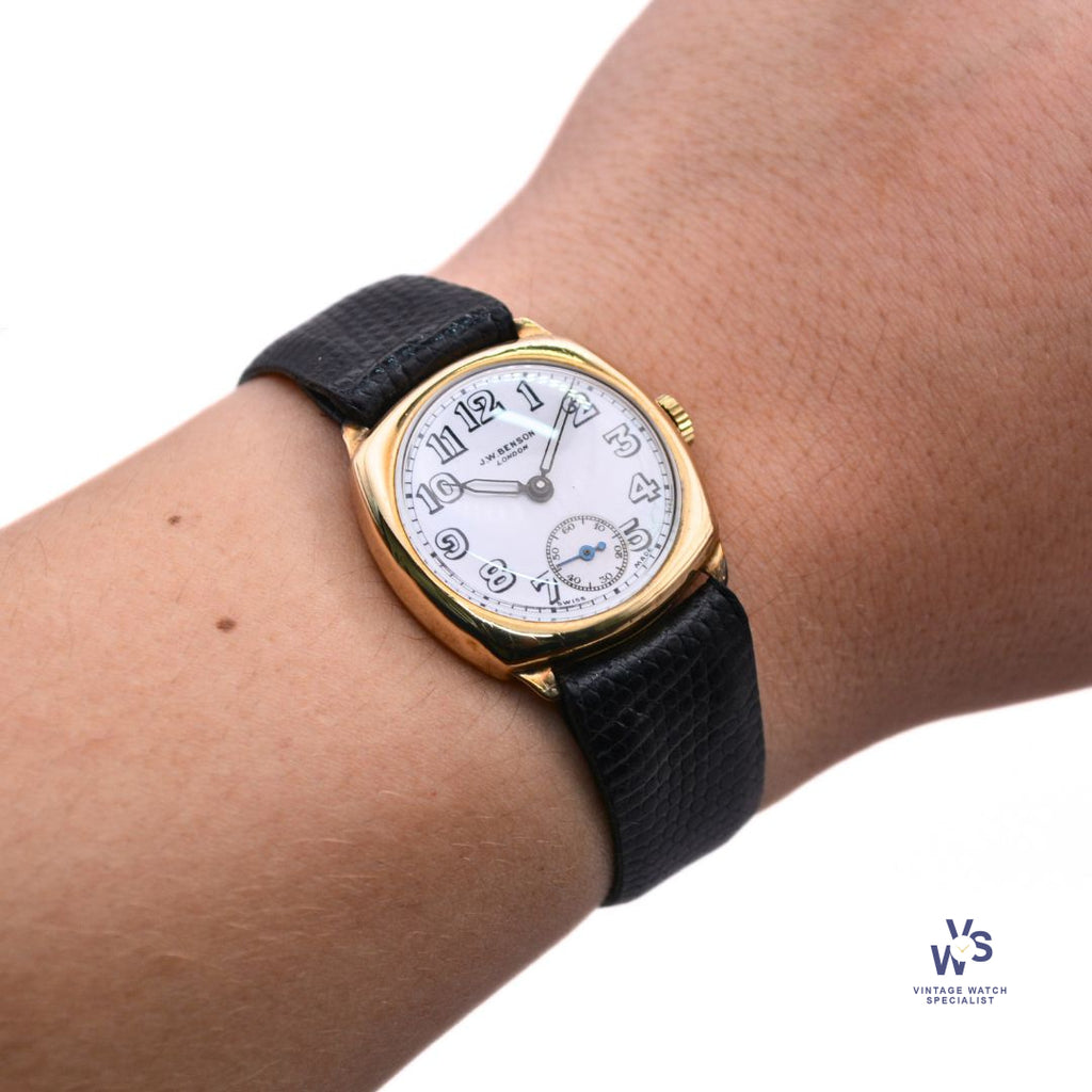 J.W. Benson - Sub Seconds - 9K Gold Dennison Case - Trench Style Wristwatch - Vintage Watch Specialist