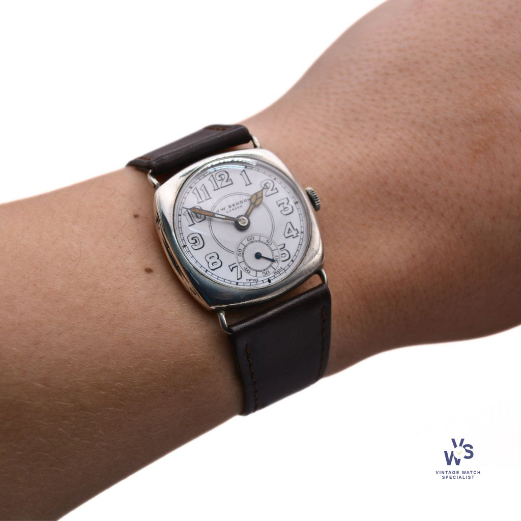 J.W. Benson Watch Co. - Trench Style - Sub Seconds - Square Case - Glasgow Import - c.1934 - Vintage Watch Specialist