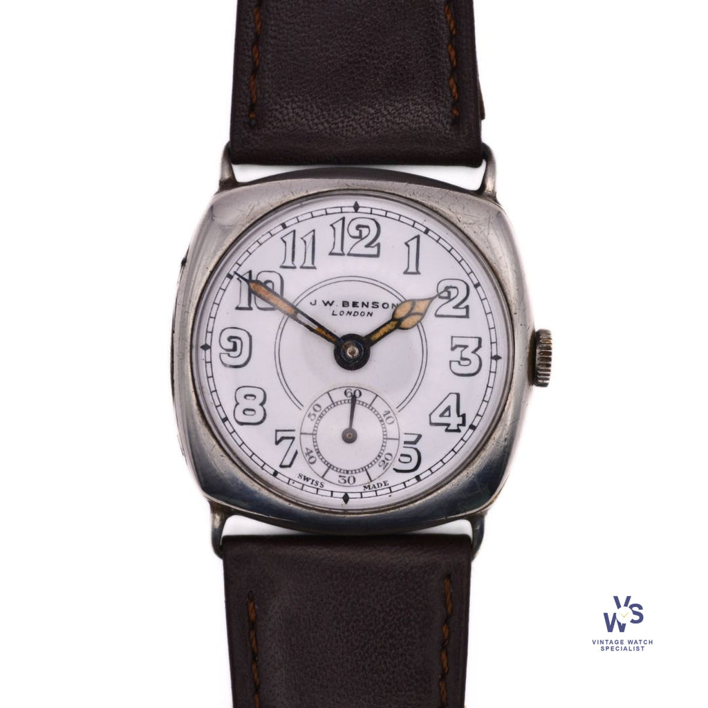 J.W. Benson Watch Co. - Trench Style - Sub Seconds - Square Case - Glasgow Import - c.1934 - Vintage Watch Specialist