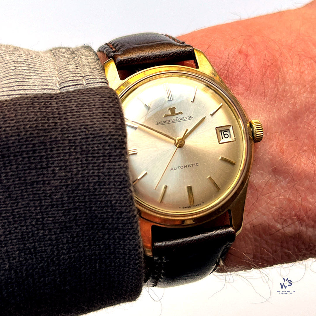 Jaeger LeCoultre Automatic with Date - 9k Gold Dress Watch - 1960s Vintage Watch Specialist Jaeger LeCoultre Automatic with Date - 9k Gold Dress Watch - 1960s Vintage Watch Specialist