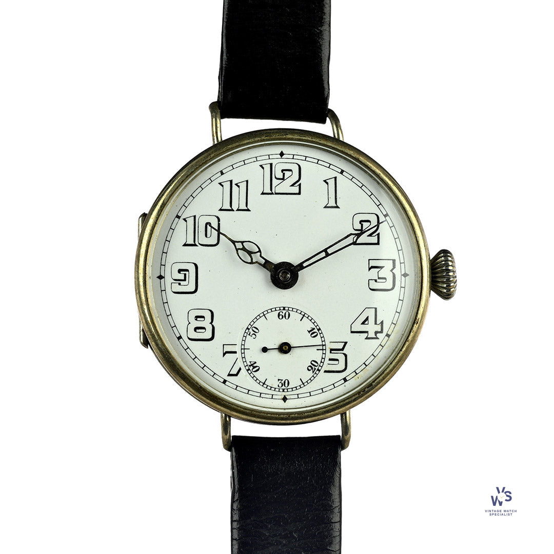 Jumbo 38mm Trench Watch White Enamel Dial 1930s Vintage Watch Specialist