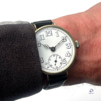 Jumbo Trench Watch - White Enamel Dial - 1930s - Vintage Watch Specialist