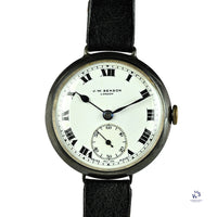 JW Benson Trench Watch Silver - c.1915 - Roman Numeral Enamel Dial - Vintage Watch Specialist