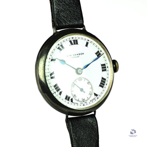 JW Benson Trench Watch Silver - c.1915 - Roman Numeral Enamel Dial - Vintage Watch Specialist