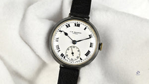 JW Benson Trench Watch Silver - c.1915 - Roman Numeral Enamel Dial - Vintage Watch Specialist