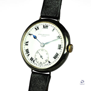 JW Benson Trench Watch Silver - c.1915 - Roman Numeral Enamel Dial - Vintage Watch Specialist