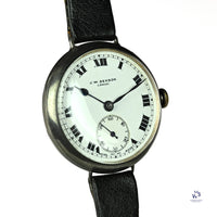 JW Benson Trench Watch Silver - c.1915 - Roman Numeral Enamel Dial - Vintage Watch Specialist