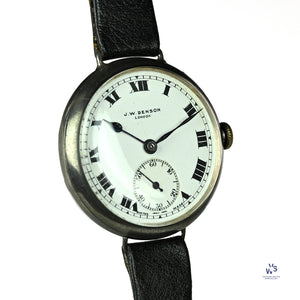 JW Benson Trench Watch Silver - c.1915 - Roman Numeral Enamel Dial - Vintage Watch Specialist
