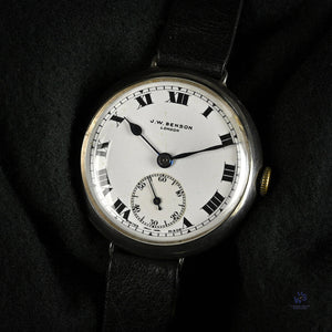 JW Benson Trench Watch Silver - c.1915 - Roman Numeral Enamel Dial - Vintage Watch Specialist