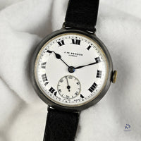 JW Benson Trench Watch Silver - c.1915 - Roman Numeral Enamel Dial - Vintage Watch Specialist