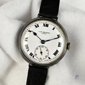 JW Benson Trench Watch Silver - c.1915 - Roman Numeral Enamel Dial - Vintage Watch Specialist