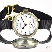 Ladysmith Swiss MadeScrew Case Trench Watch With Red 12(Needs Research) - Vintage Watch Specialist