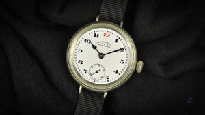 Ladysmith Swiss MadeScrew Case Trench Watch With Red 12(Needs Research) - Vintage Watch Specialist