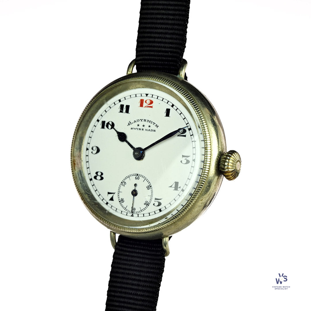 Ladysmith Trench Style Watch Breguet Dial With Red 12 c.1900 Vintage Watch Specialist