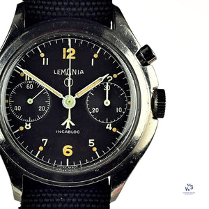 Lemania - 6BB/924 Military - Singe Pusher - Black Dial Chronograph - c.1967 - Vintage Watch Specialist